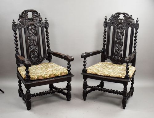 NEAR PAIR LATE 19TH CENTURY CARVED THRONE CHAIRS - ADDITIONAL PHOTO 2