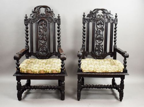 NEAR PAIR LATE 19TH CENTURY CARVED THRONE CHAIRS - ADDITIONAL PHOTO 3