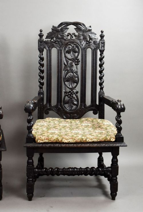 NEAR PAIR LATE 19TH CENTURY CARVED THRONE CHAIRS - ADDITIONAL PHOTO 4