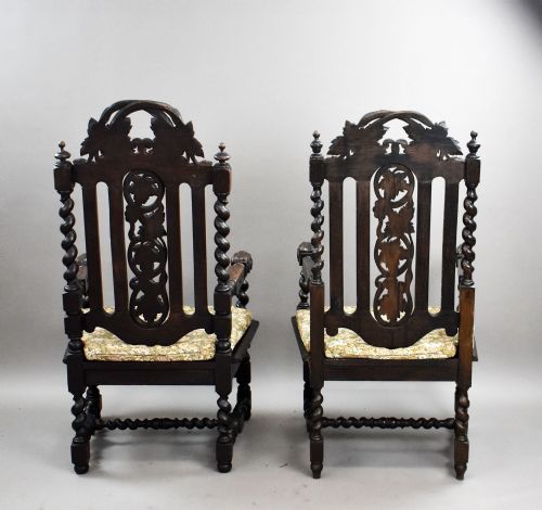 NEAR PAIR LATE 19TH CENTURY CARVED THRONE CHAIRS - ADDITIONAL PHOTO 13