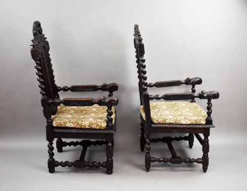 NEAR PAIR LATE 19TH CENTURY CARVED THRONE CHAIRS - ADDITIONAL PHOTO 14