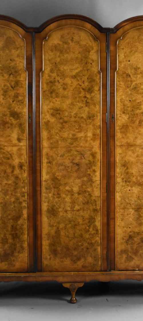 fig 2. Queen Anne Style Burr Walnut Triple Wardrobe