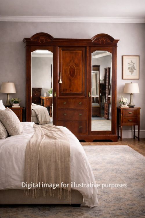 EDWARDIAN INLAID MAHOGANY TRIPLE WARDROBE - ADDITIONAL PHOTO 7
