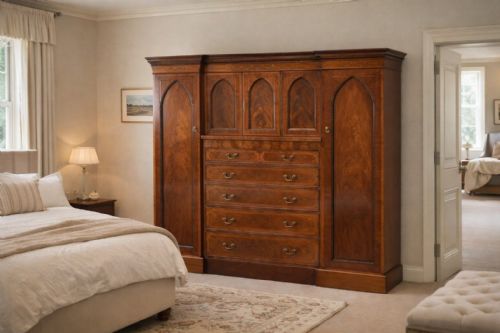 VICTORIAN FLAME MAHOGANY BREAKFRONT TRIPLE WARDROBE - ADDITIONAL PHOTO 9