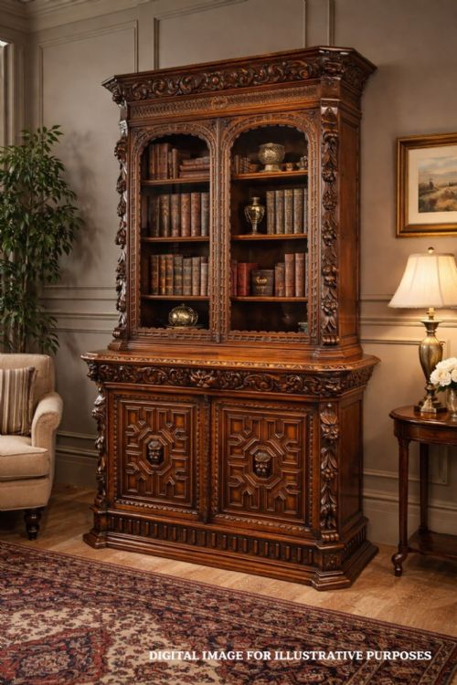 VICTORIAN CARVED OAK BOOKCASE - ADDITIONAL PHOTO 11