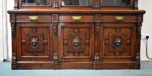 VICTORIAN CARVED OAK THREE DOOR BOOKCASE - ADDITIONAL PHOTO 2