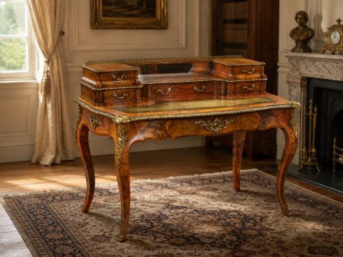 19TH CENTURY VICTORIAN BURR WALNUT WRITING TABLE - ADDITIONAL PHOTO 16