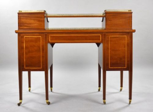 VICTORIAN SHERATON REVIVAL MARQUETRY INLAID CARLTON HOUSE DESK - ADDITIONAL PHOTO 4