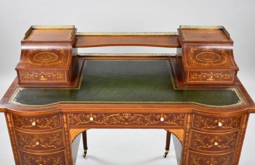 VICTORIAN SHERATON REVIVAL MARQUETRY INLAID CARLTON HOUSE DESK - ADDITIONAL PHOTO 16