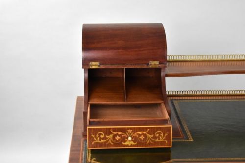 VICTORIAN SHERATON REVIVAL MARQUETRY INLAID CARLTON HOUSE DESK - ADDITIONAL PHOTO 19