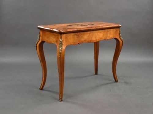 VICTORIAN BURR WALNUT MARQUETRY INLAID CARD TABLE