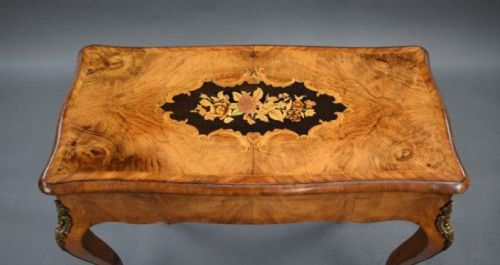 VICTORIAN BURR WALNUT MARQUETRY INLAID CARD TABLE - ADDITIONAL PHOTO 5
