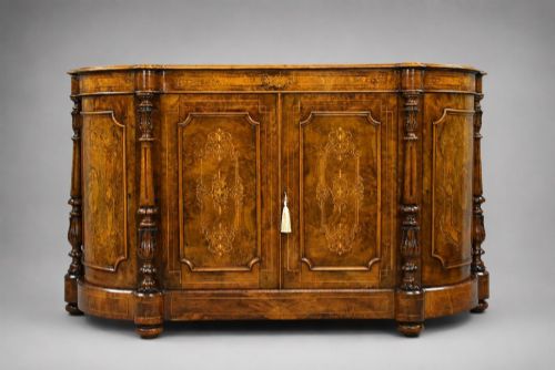VICTORIAN BURR WALNUT MARQUETRY CREDENZA