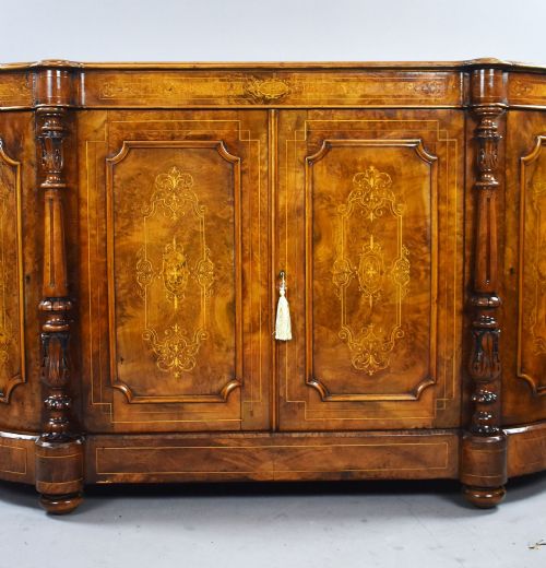 VICTORIAN BURR WALNUT MARQUETRY CREDENZA - ADDITIONAL PHOTO 2