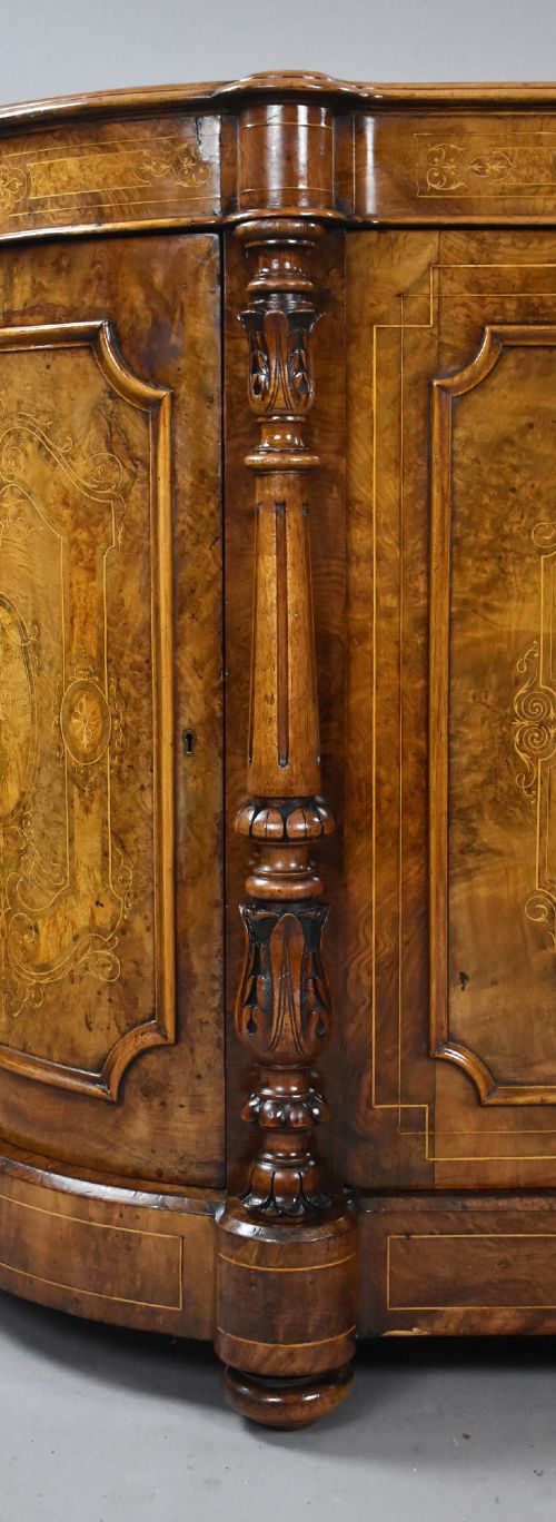 VICTORIAN BURR WALNUT MARQUETRY CREDENZA - ADDITIONAL PHOTO 5