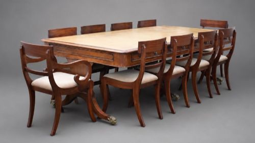 ANTIQUE MAHOGANY BOARDROOM TABLE 10 CHAIRS