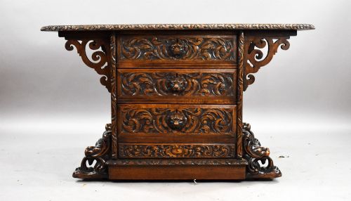 VICTORIAN CARVED OAK PARTNERS WRITING TABLE - ADDITIONAL PHOTO 1
