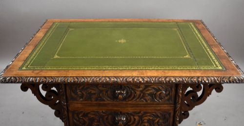 VICTORIAN CARVED OAK PARTNERS WRITING TABLE - ADDITIONAL PHOTO 3