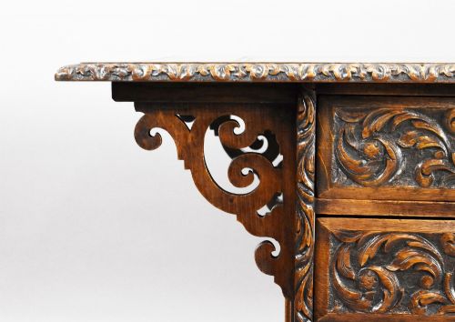 VICTORIAN CARVED OAK PARTNERS WRITING TABLE - ADDITIONAL PHOTO 4
