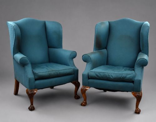 PAIR OF ANTIQUE WING BACK ARMCHAIRS