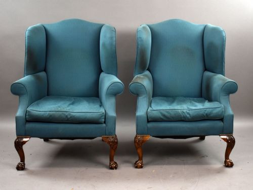 PAIR OF ANTIQUE WING BACK ARMCHAIRS - ADDITIONAL PHOTO 1