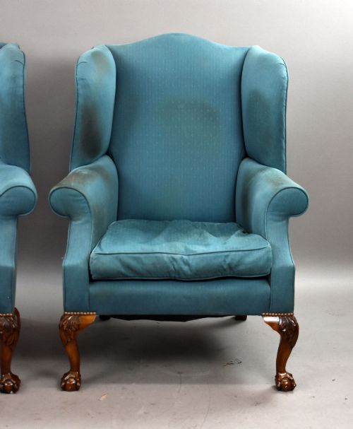 PAIR OF ANTIQUE WING BACK ARMCHAIRS - ADDITIONAL PHOTO 3