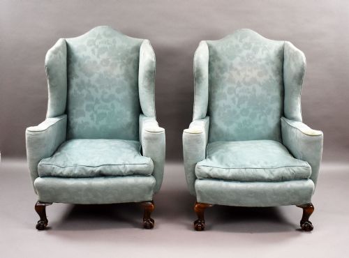 PAIR OF ANTIQUE WING BACK ARMCHAIRS - ADDITIONAL PHOTO 1