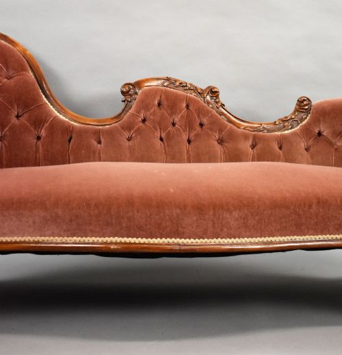 VICTORIAN CARVED WALNUT CHAISE LONGUE SETTEE - ADDITIONAL PHOTO 3