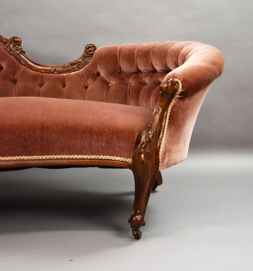 VICTORIAN CARVED WALNUT CHAISE LONGUE SETTEE - ADDITIONAL PHOTO 4