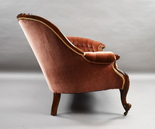 VICTORIAN CARVED WALNUT CHAISE LONGUE SETTEE - ADDITIONAL PHOTO 5