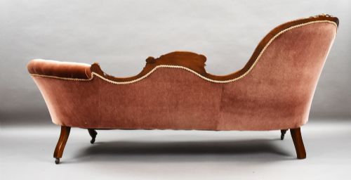 VICTORIAN CARVED WALNUT CHAISE LONGUE SETTEE - ADDITIONAL PHOTO 6