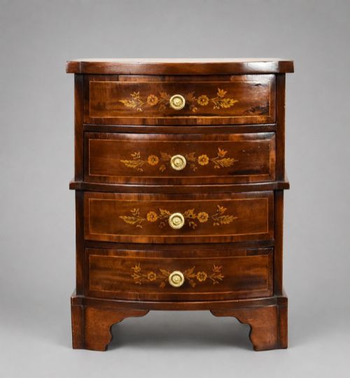 Miniature Marquetry Bow Front Chest of Drawers