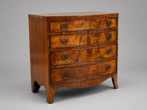 Early 20th Century Figured Walnut Bow Front Chest of Drawers