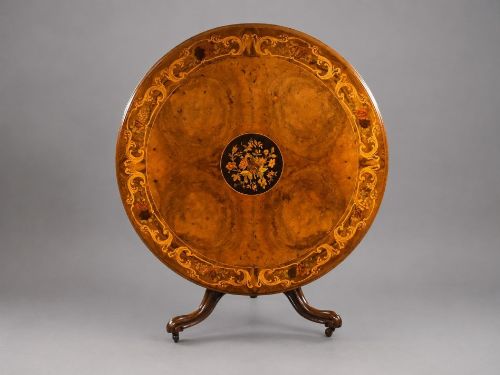 Victorian Burr Walnut and Marquetry Circular Breakfast Table
