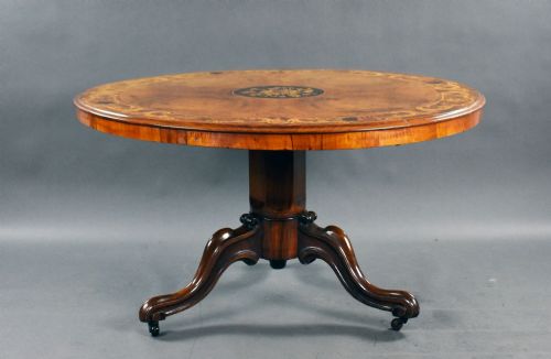 fig 1. Victorian Burr Walnut and Marquetry Circular Breakfast Table