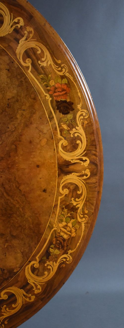 Victorian Burr Walnut and Marquetry Circular Breakfast Table View IX