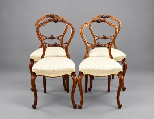 Set of 4 Victorian Walnut Balloon Back Dining Chairs
