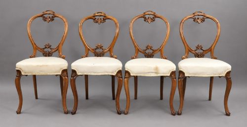 Set of 4 Victorian Walnut Balloon Back Dining Chairs