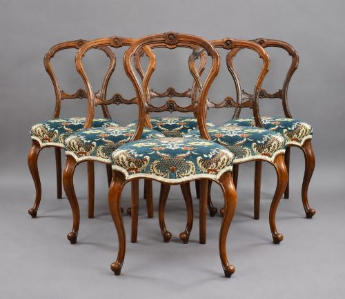 Set of 6 Victorian Mahogany Balloon Back Dining Chairs
