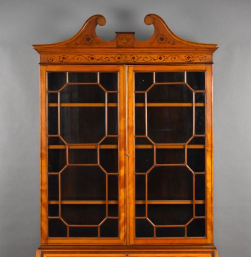 fig 2. Edwardian Satinwood and Marquetry Inlaid Bureau Bookcase