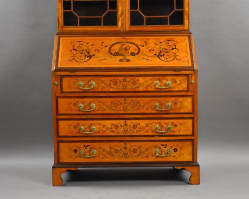 fig 3. Edwardian Satinwood and Marquetry Inlaid Bureau Bookcase