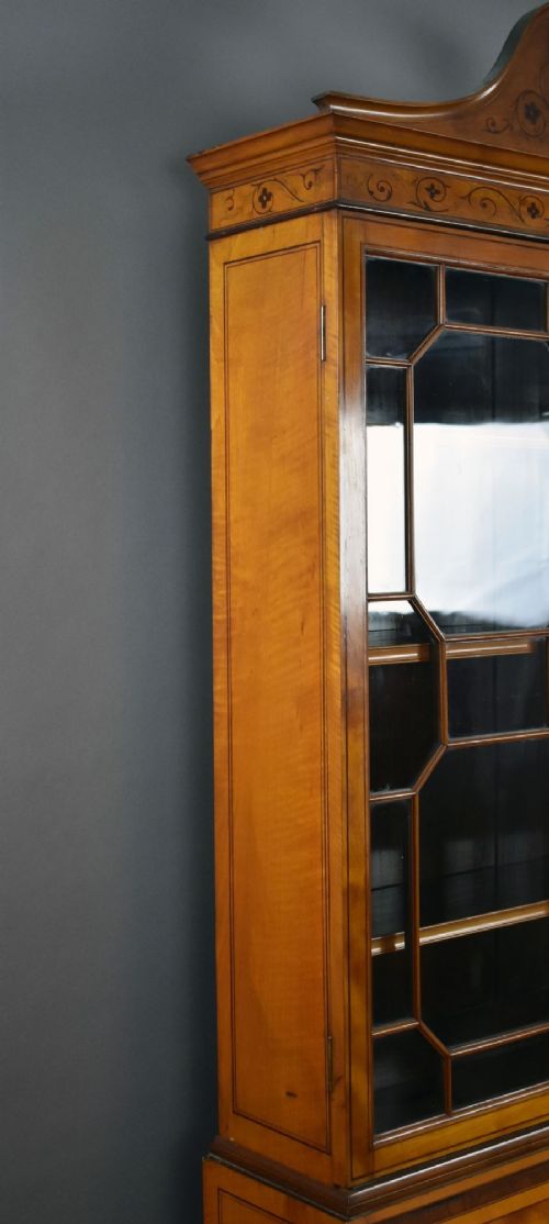 Edwardian Satinwood and Marquetry Inlaid Bureau Bookcase View X