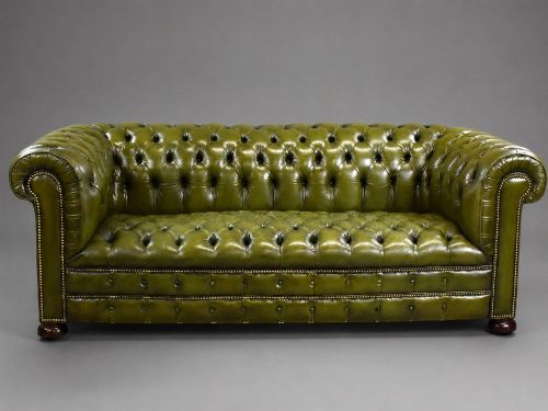 Green Leather Three Seater Chesterfield Sofa