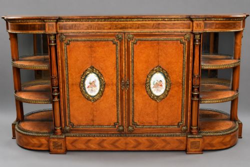 Victorian Burr Walnut and Marquetry Credenza