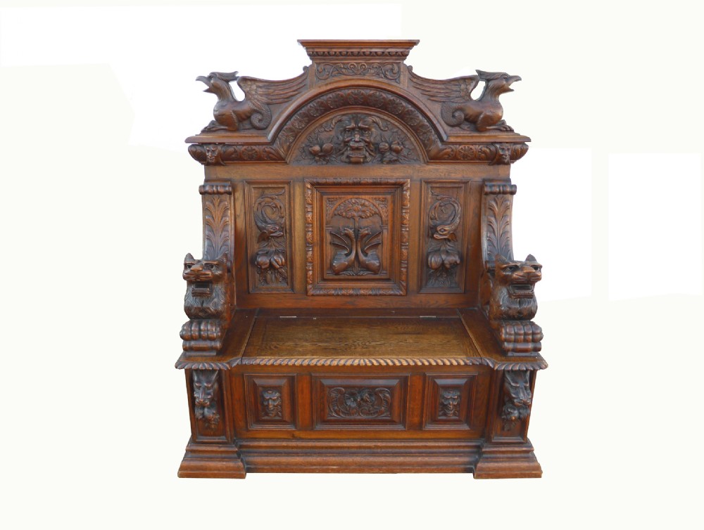 Early 19th Century Fabulously Carved Bench 