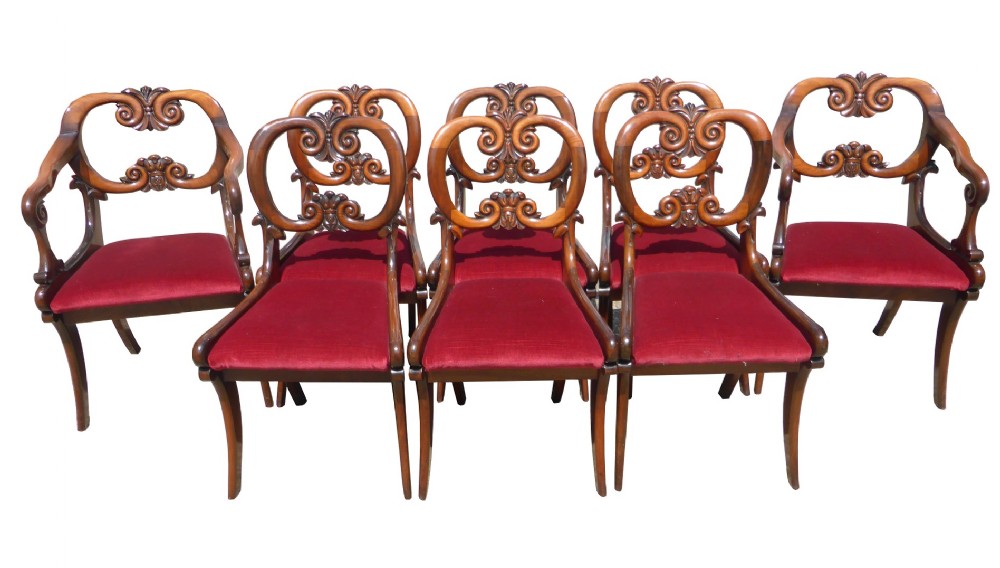 Set of 8 William IV Solid Rosewood Dining Chairs