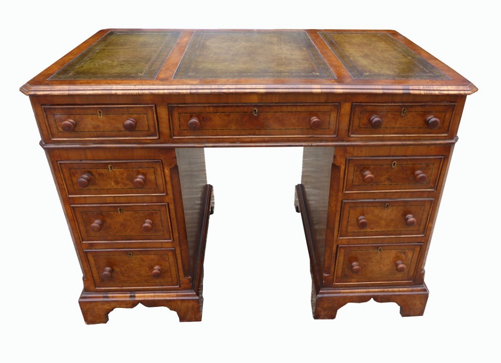 Small Victorian Burr Walnut Pedestal Desk