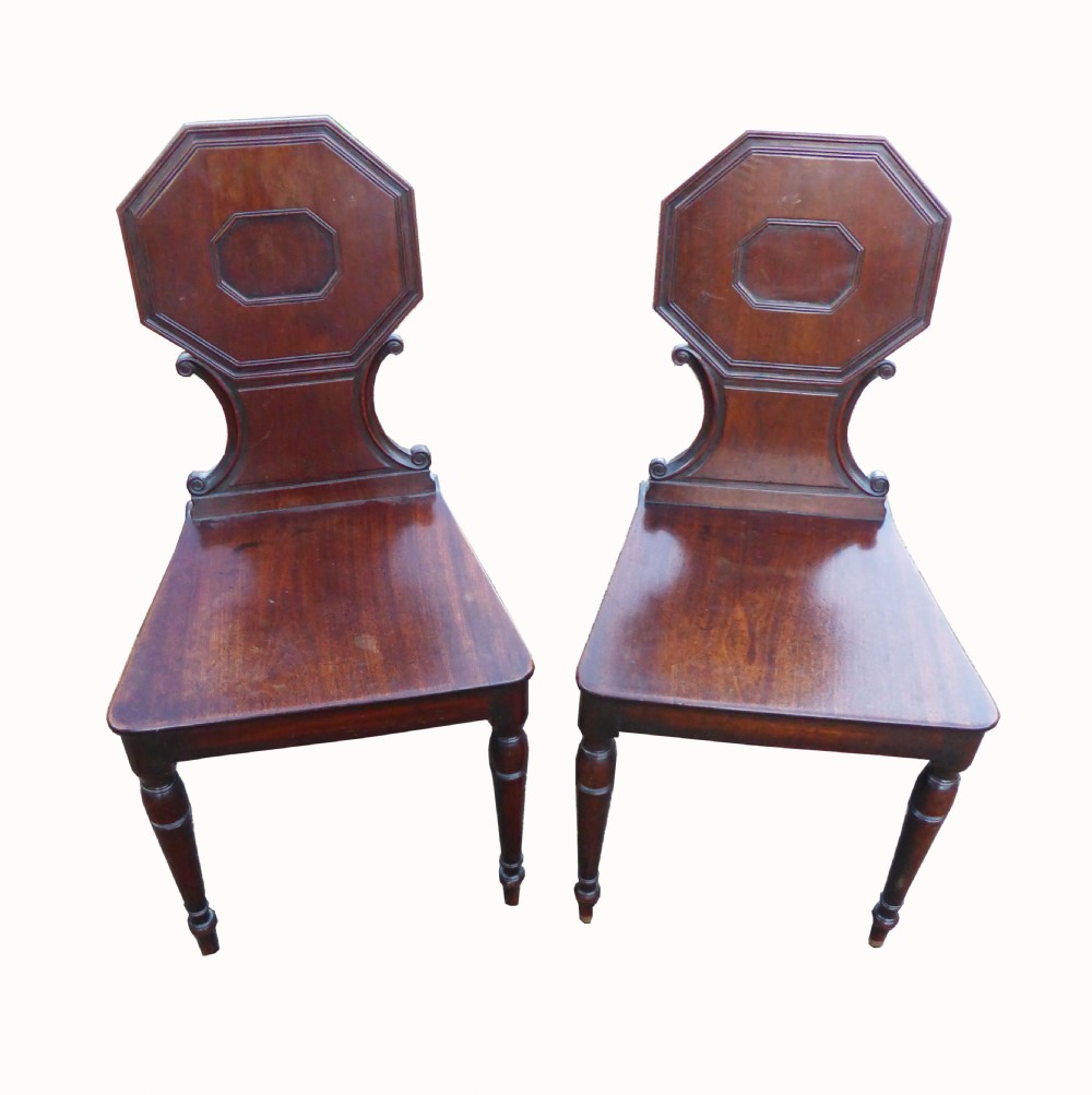 Pair Georgian Mahogany Hall Chairs 