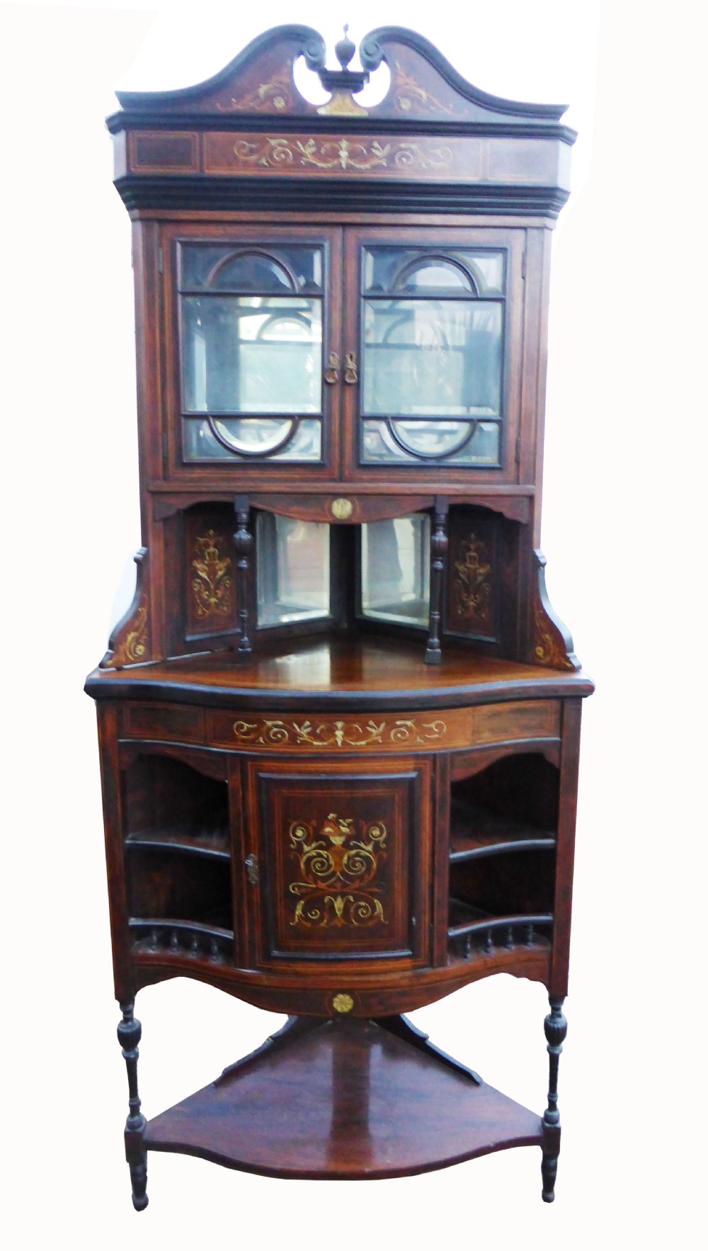 Antique Marquetry Inlaid Corner Cabinet