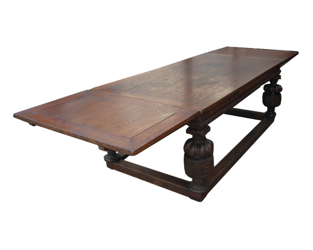 19th Century Large Oak Draw Leaf Refectory Table 